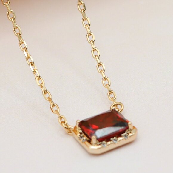 "Elegant Rose Gold Necklace with Red Gemstone Pendant,  XPNL0160 - Picture 1 of 13